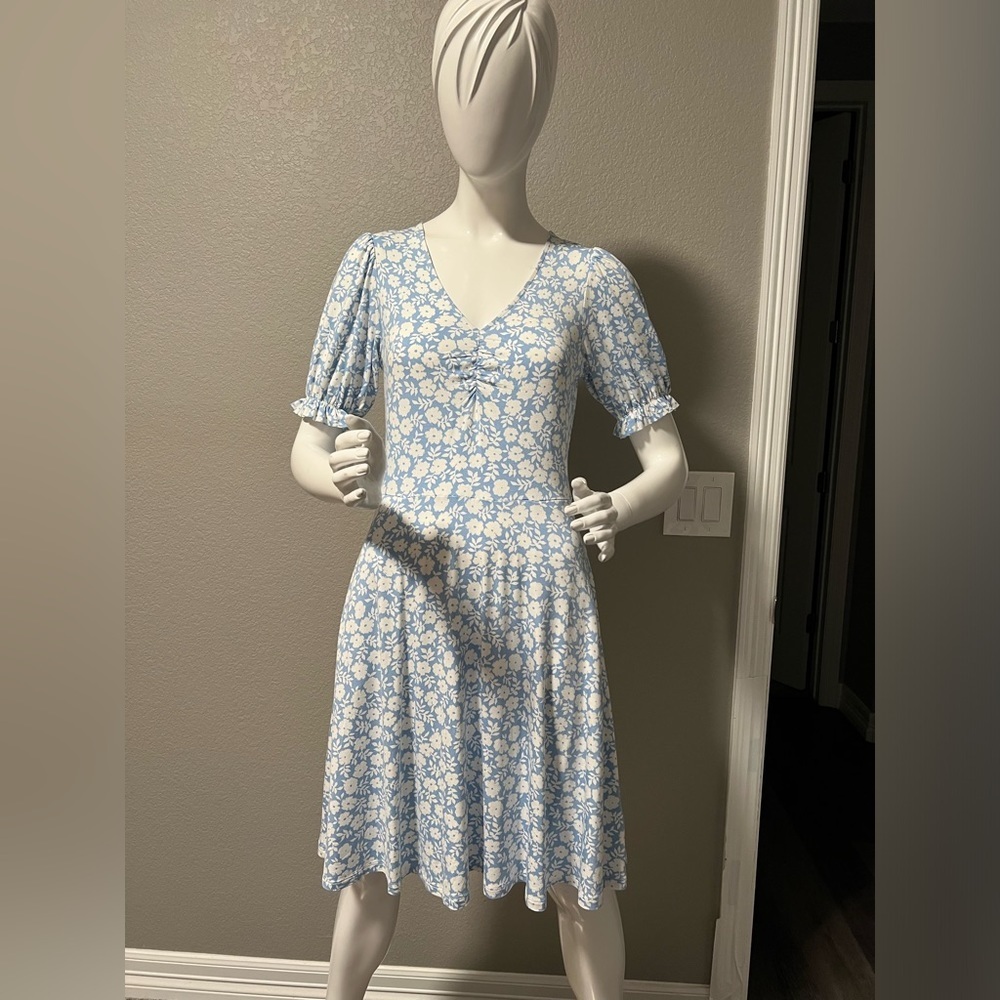 BODEN Womens Jersey Dress V-Neck Dusty Blue Prairie size 4L